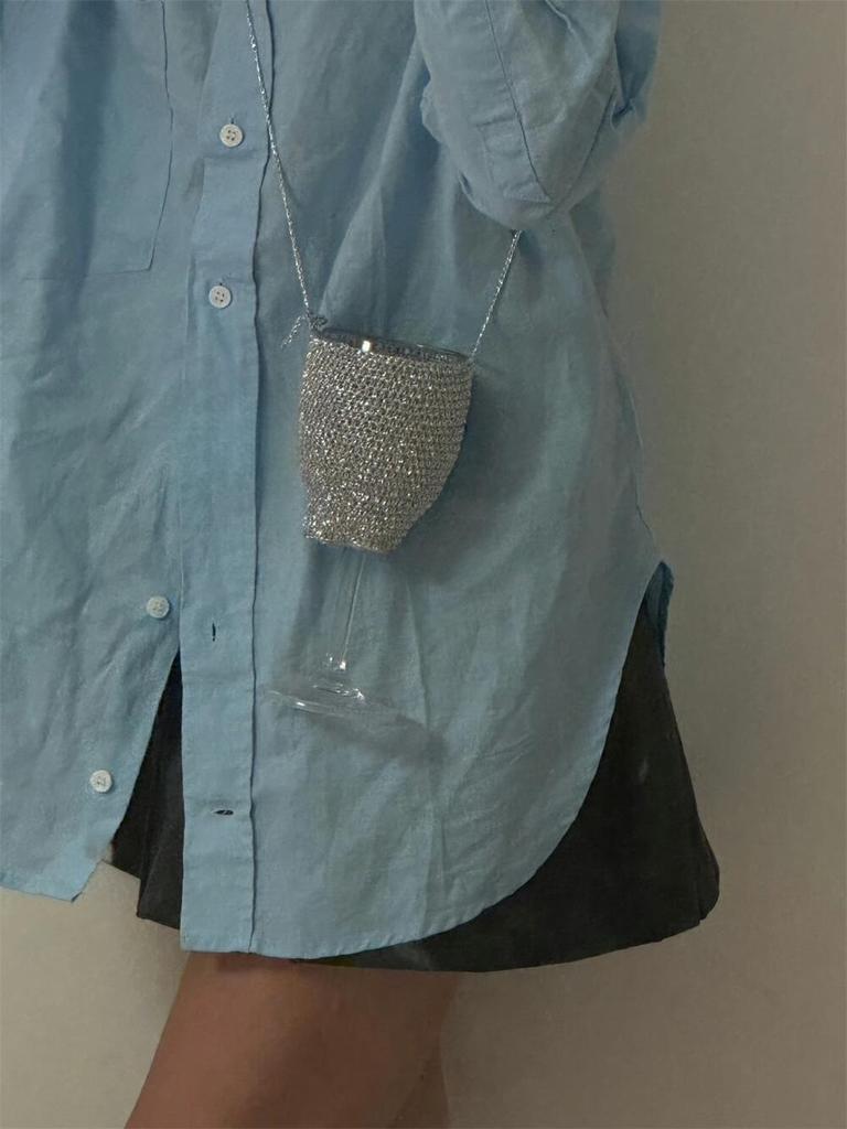 Korean Style Wine Glass Cup Bag Suits Crossbody Bag, Bottle Cover, Handbag, creative gift vase, sequins, handmade weaving