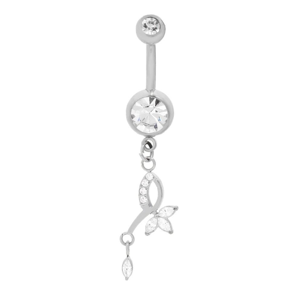 Alloy Rhinestone Piercing Belly Dual Color Shiny Leaf Navel Jewelry Exquisite Dangled Design Flower Rhinestone Belly Ring Beach
