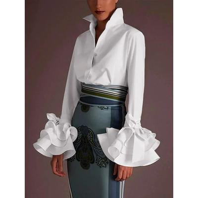 Women's Solid Colour Blouse Tops Ruffle Sleeve Blouse