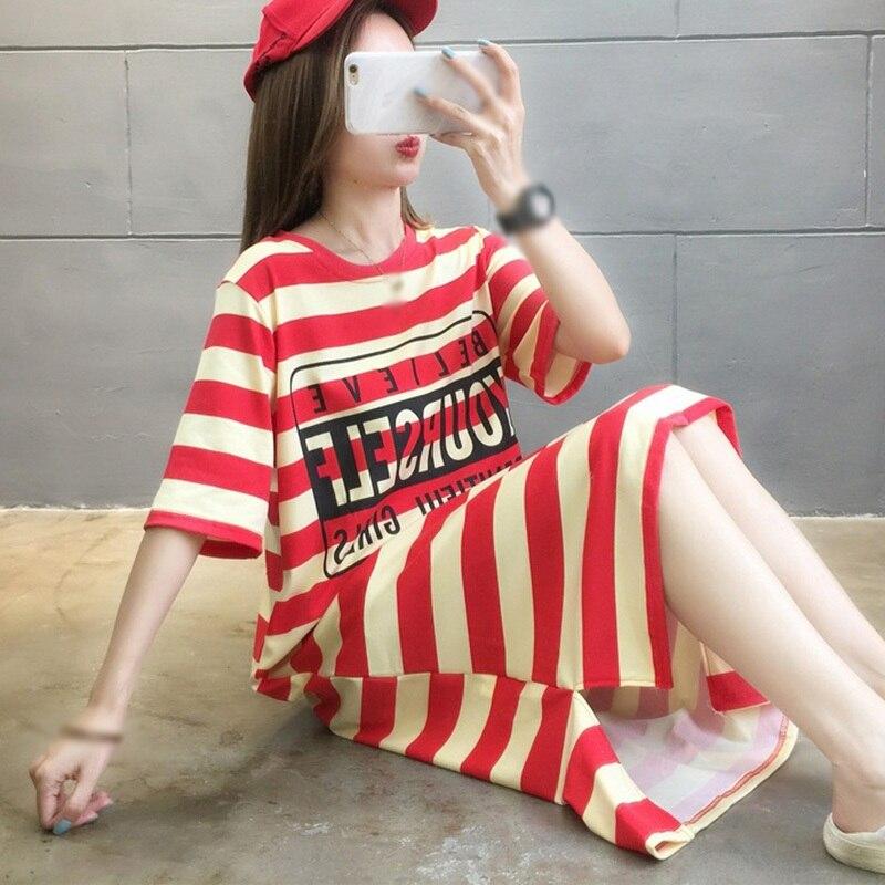 Simple Retro Loose Striped Letter Printing Long Style Shirt Dress