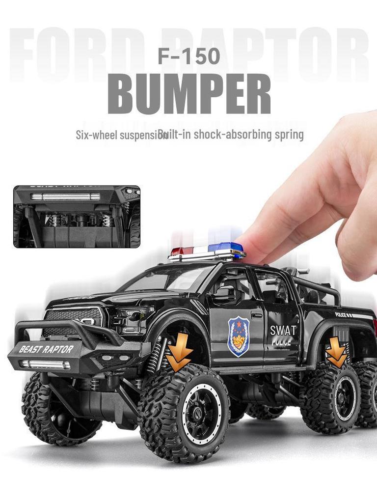 1:24 Ford Raptor Police Car Alloy Pull Back with Light & Sound
