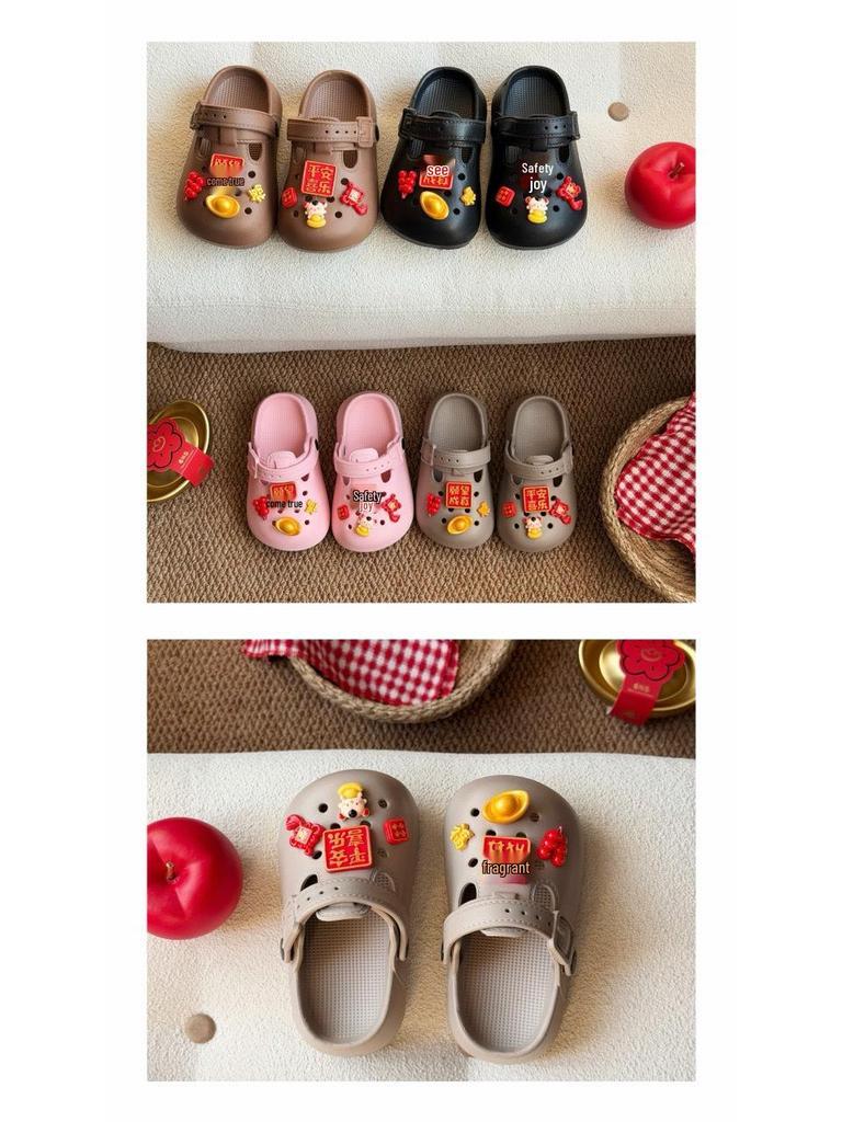Kids' Cute National Style Clog Slippers, Two-Way Wear, Thick Sole, Spring/Summer/Autumn Shoes for Boys and Girls