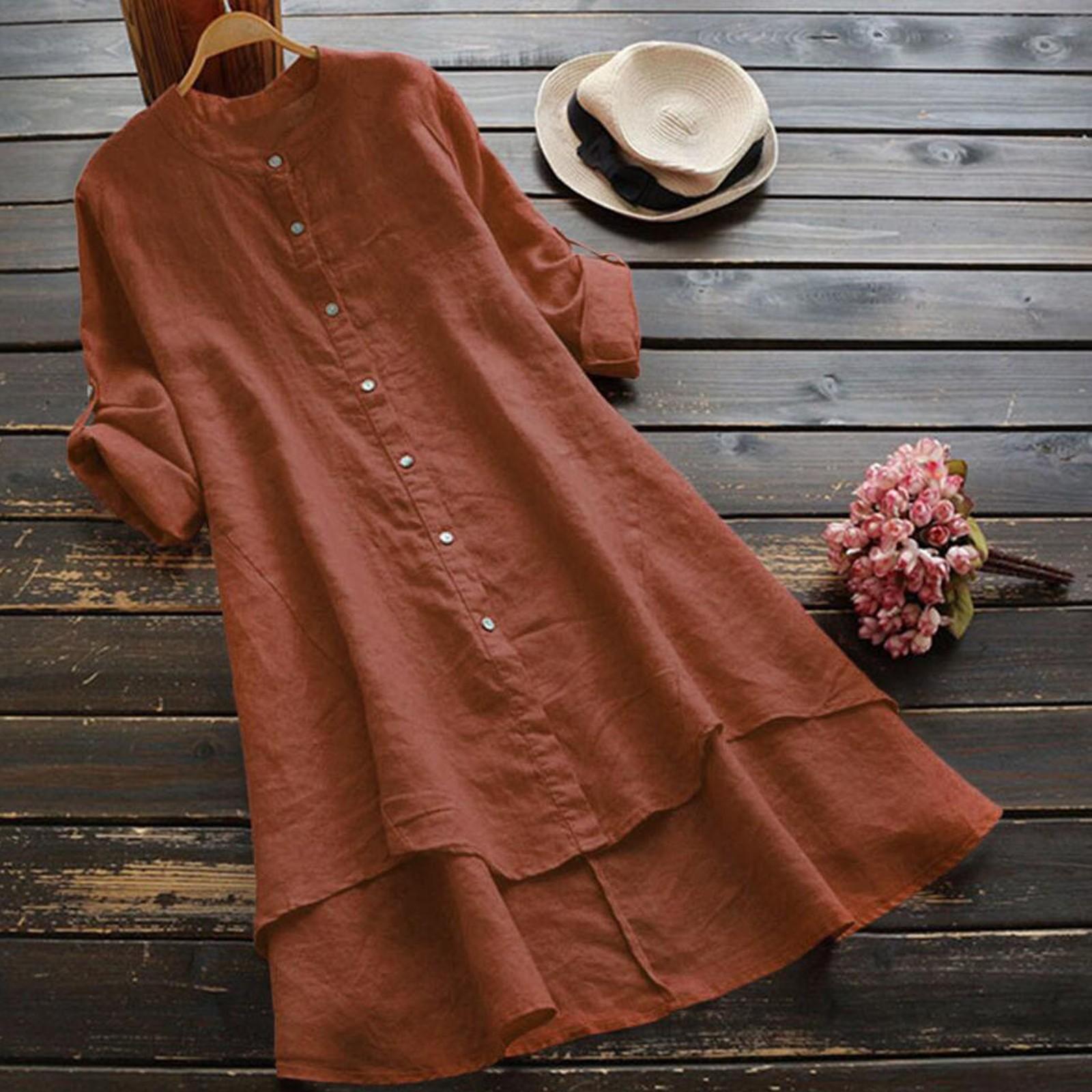 Women s Cardigan Long Sleeved Button Cotton Linen Long Loose Thin Shirt M оранжевый
