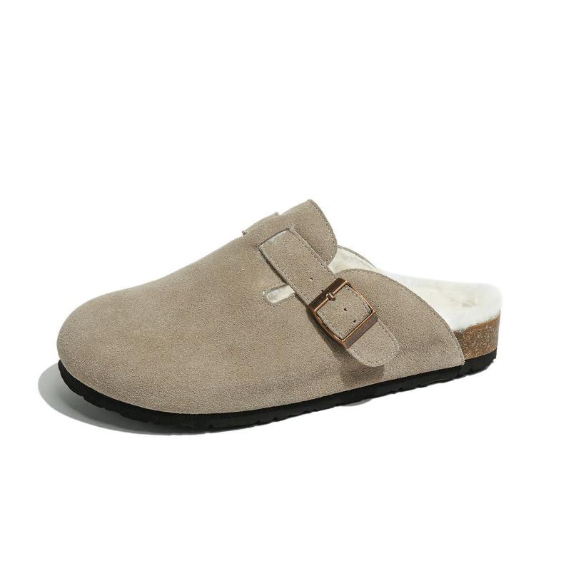 Cowhide Version~ Sanxi Genuine Leather One-pedal Warm Fluffy Slippers Women's Outer Bag Head