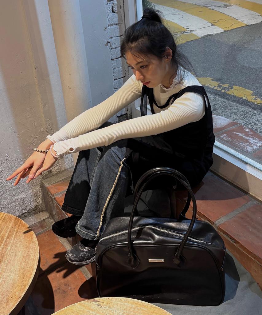 Macoi Leather Classic Long Handle Big Shoulder Bag [Black]