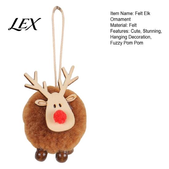 Small Lightweight Xmas Tree Ornaments Christmas Felt Elk Hanging Ornaments, Cute Fuzzy Pom Reindeer Adorable Deer for Windows Pendant, Holiday