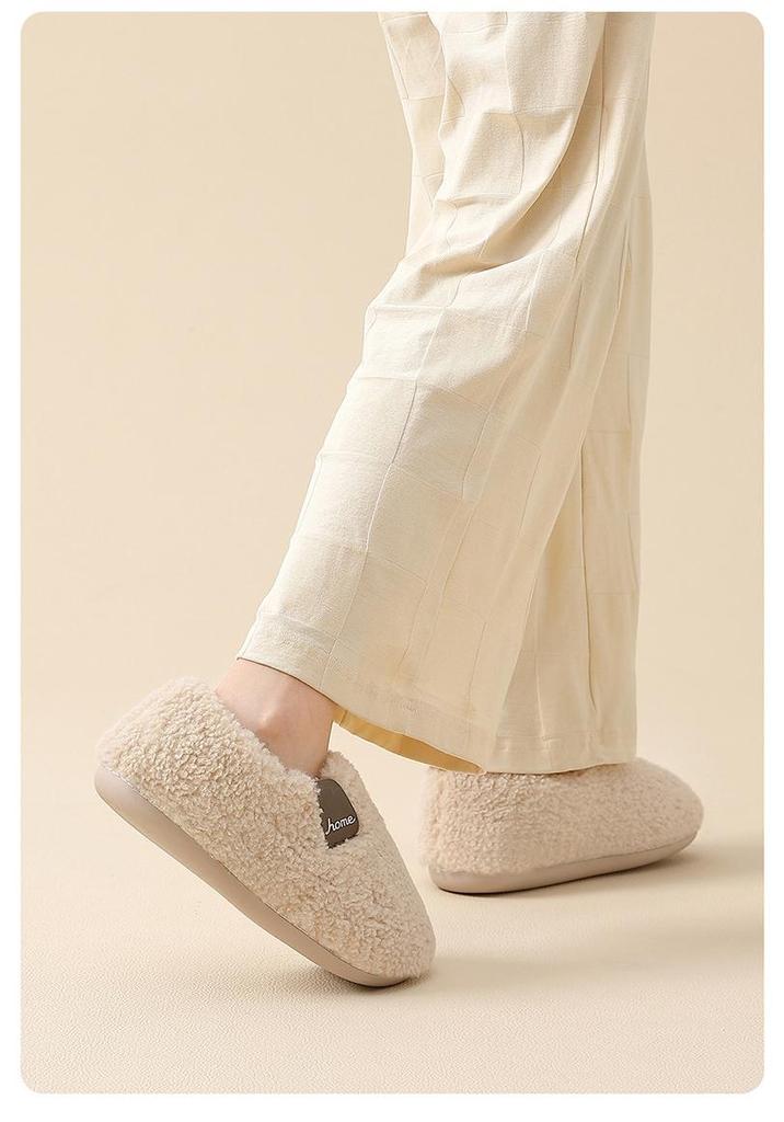 Women's Plush Cotton Non-Slip Indoor Slippers - Warm, Thick Fleece, Closed-Heel for Autumn & Winter, Men's Sizes Available.