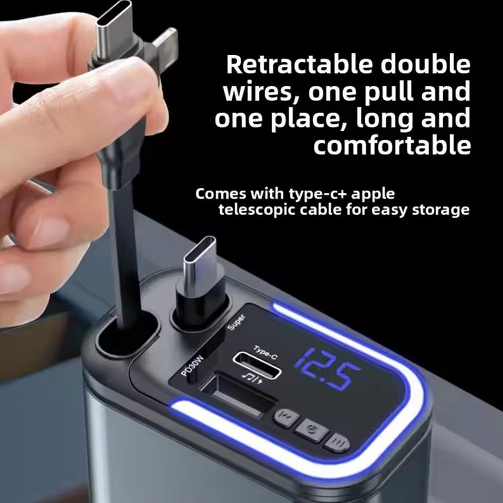 180W Bluetooth 5 IN 1 Retractable Car Charger USB C Car Fast Charging Adapter With Atmosphere Lights For IPhone Samsung/HuaWei