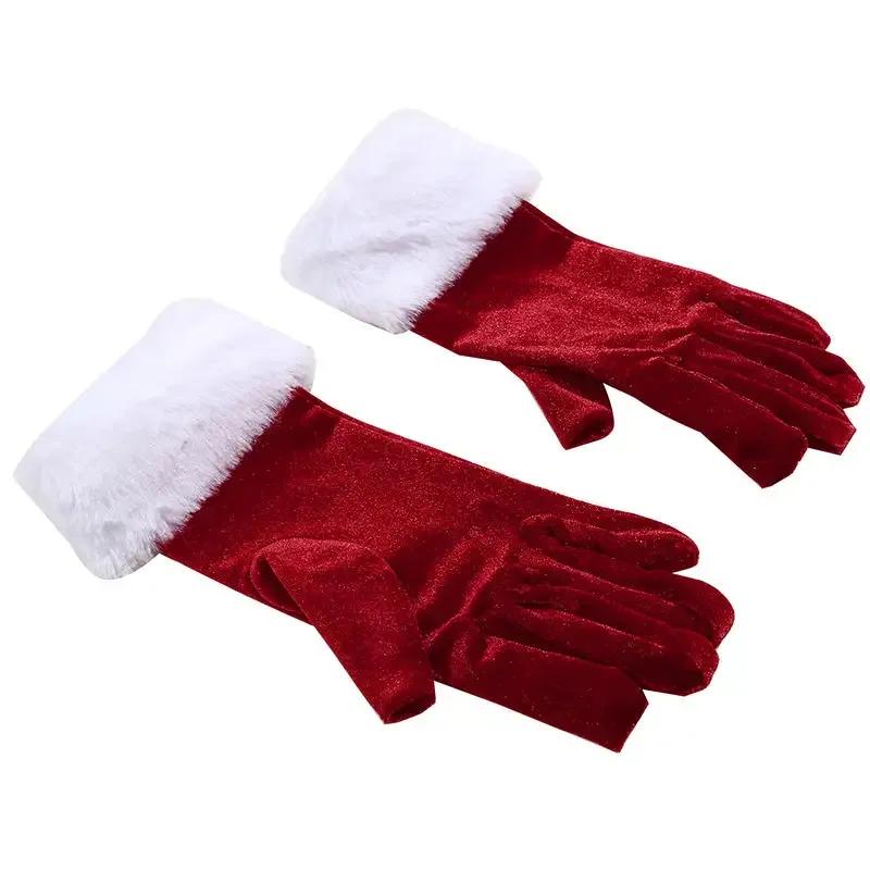 White Fur Fancy Dress Party Short Red Santa Full Finger Gloves Christmas Festive Costume Accessories Mittens Santa Claus Gloves