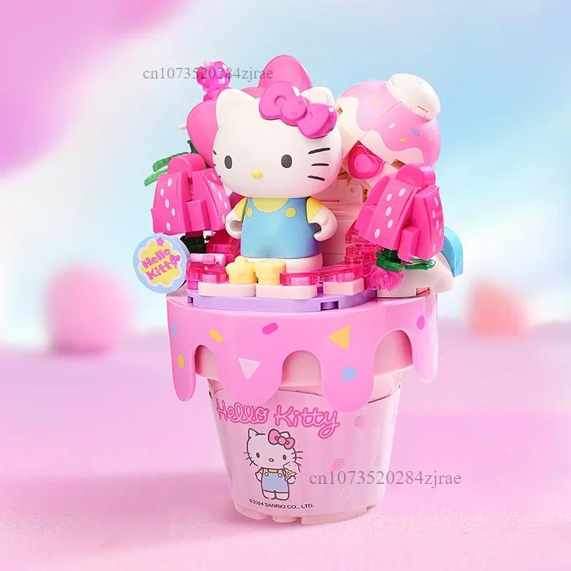 New Keeppley Sanrio Building Blocks Hello Kitty Kuromi Pochacco Cinnamoroll Ice Cream Cone Splicing Model Toy Ornaments Gift
