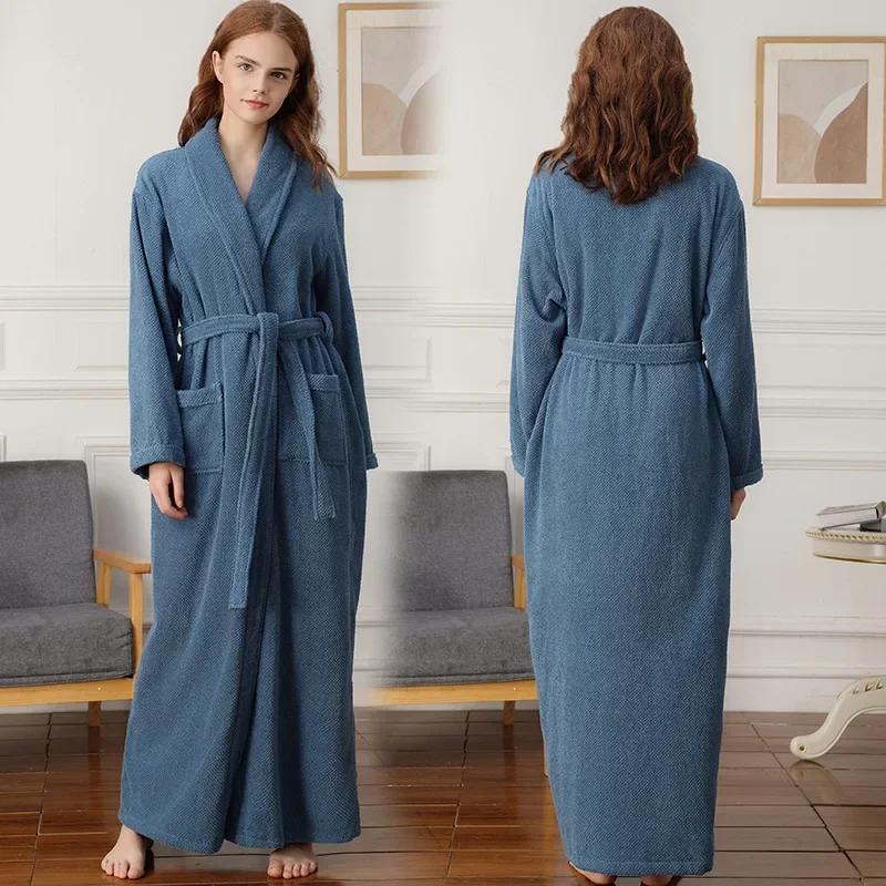 Women's Terry Cloth Robe Kimono Long Cotton Bathrobe Unisex Terry Bathrobe Terry Full Length Robe