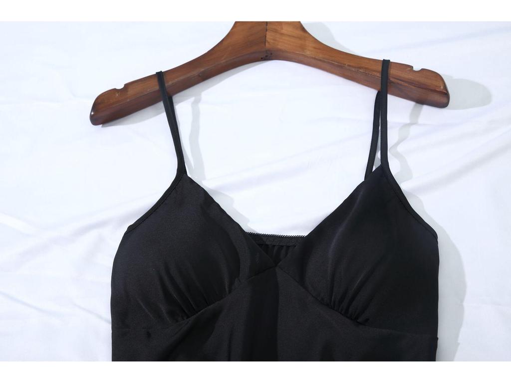 Women's Ice Silk Solid Color Two-Piece Lounge Set with Chest Pad