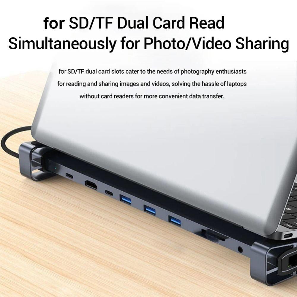 4K HDTV 10 in 1 Type-C Hub PD 100W Charging USB 3.0 Data Transfer USB-C Docking Station HDD 100Mbps Network Laptop Stand Base
