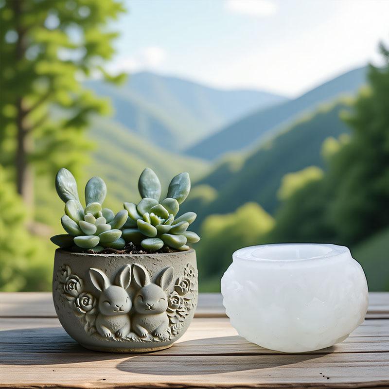 Lovely Bunny Flower Pattern Silicone Mold Candle Aromatherapy Cup Flower Pot Gypsum Mold DIY Craft Moulds Reusable Handmade Tool