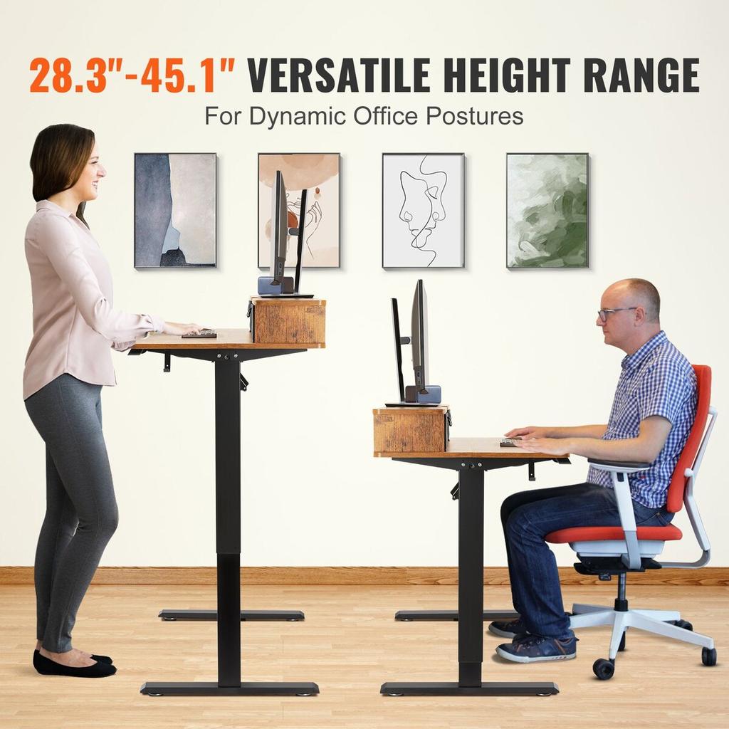 Height Adjustable Desk, 47.2" X 23.6" Electric Dual Monitor Riser Workstation, Whole Piece Desk Board Sit To Stand, 3-Key Modes Sturdy Dual Metal