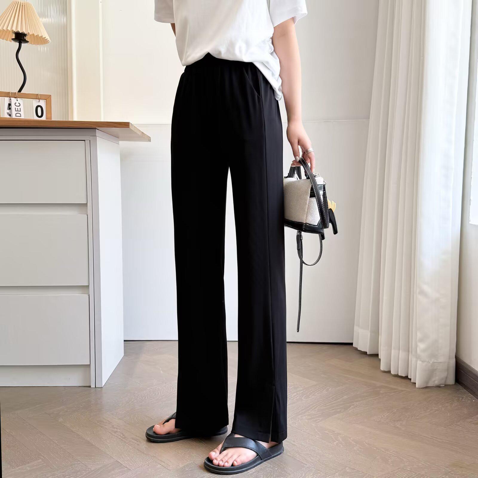 

2025 Spring/Summer Plus Size High Waist Slit Pants - Slimming Black Cotton Casual for Women 4XL