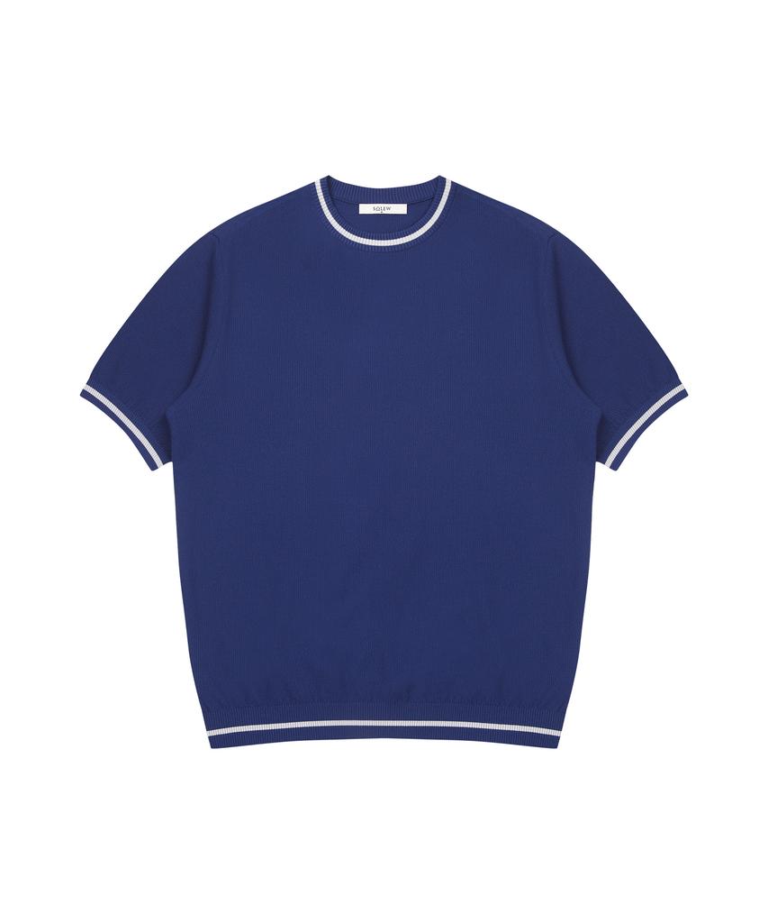 SOLEW Round Neck Short Sleeve Knit_Navy