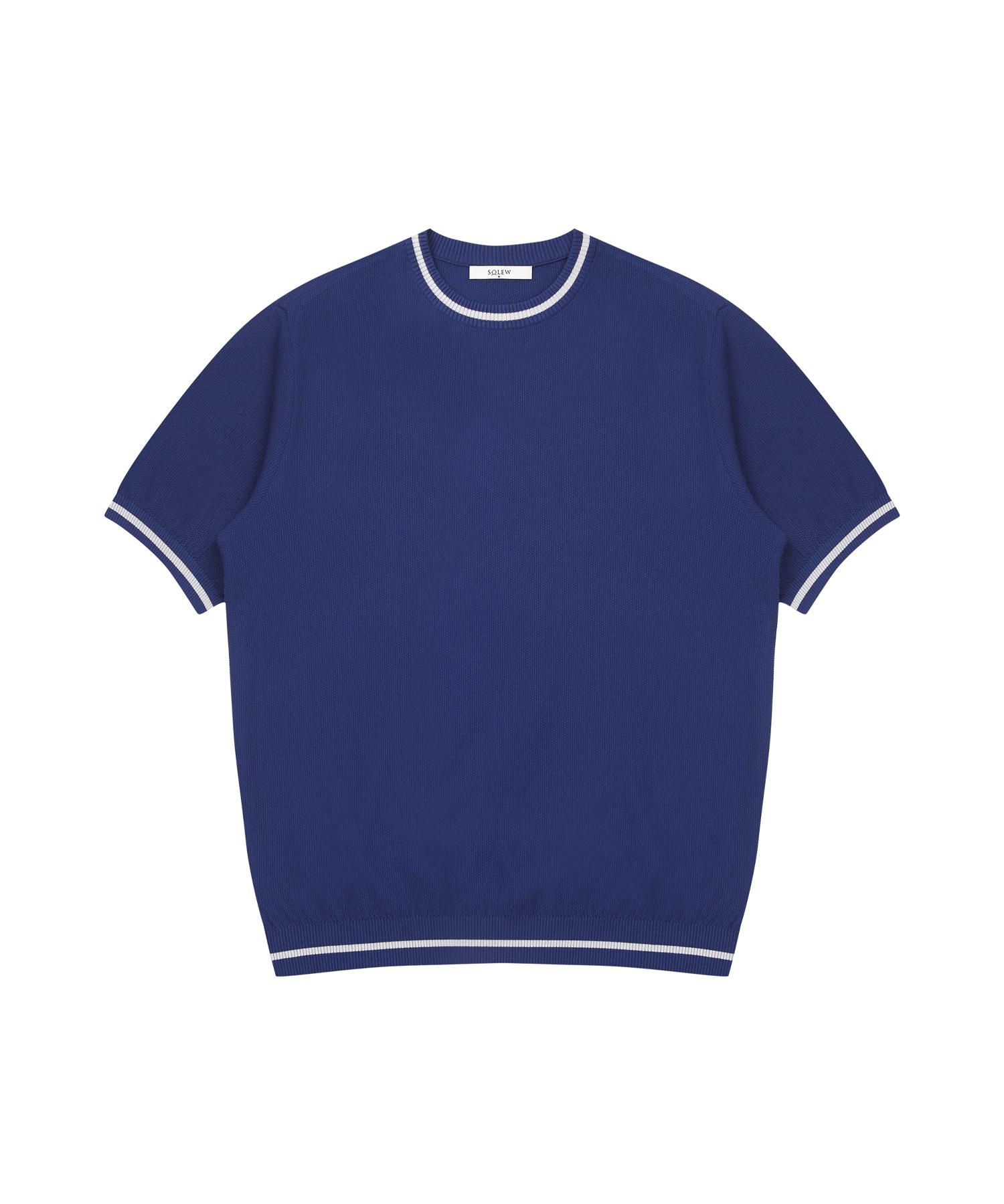 Soru Round Neck Short Sleeve Knit_Navy L