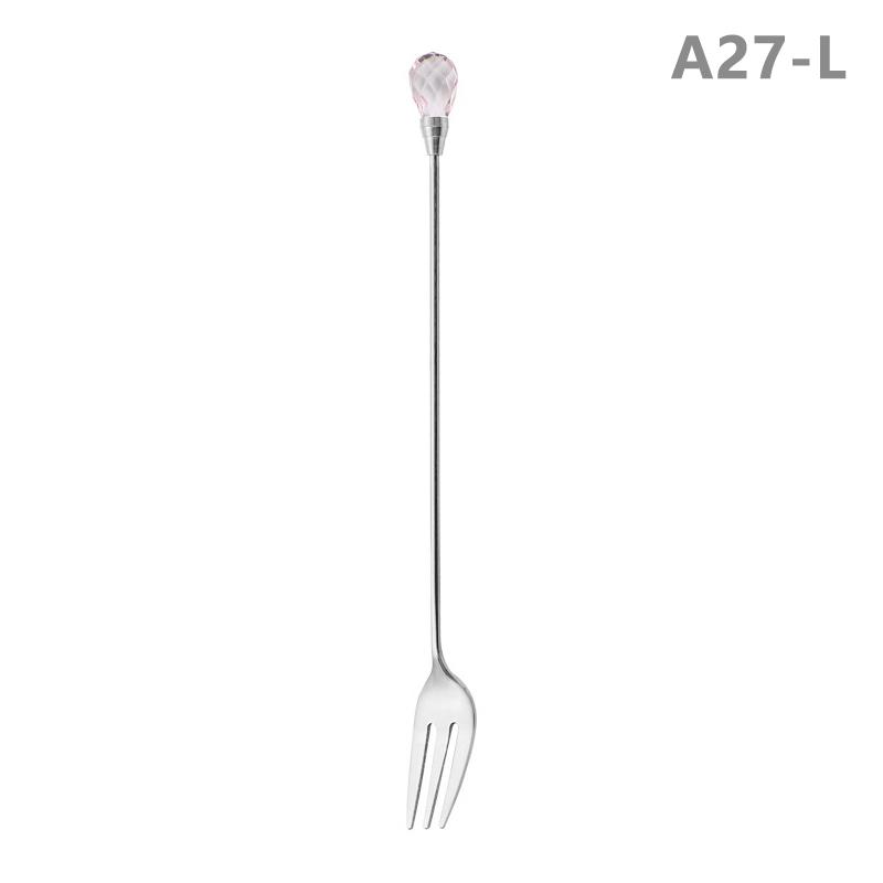 Diamond Spoon Fork Stainless Steel Long Stirring Spoon Exquisite  Teaspoon For Ice Cream Dessert Coffee Cocktail Mug