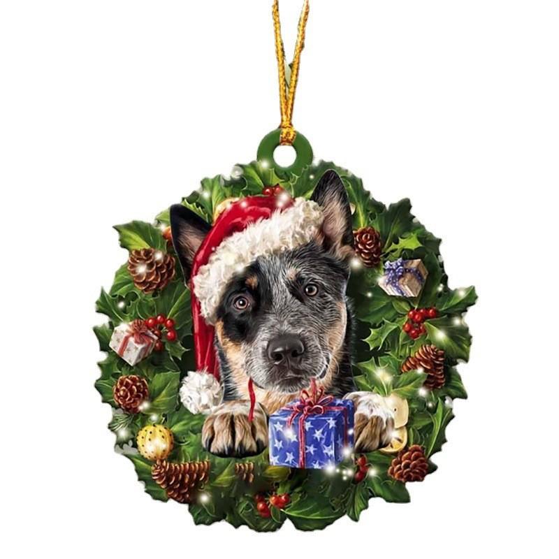 Cute Christmas Acrylic Dog Hanging Decor For Rearview Mirror And Home Spaces