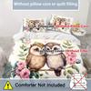 2/3pcs Set Fresh and Loving Two Love Owls Perched on Pink Flower Branches Bird-themed Bedding Set Digital Print Quilt Cover Set