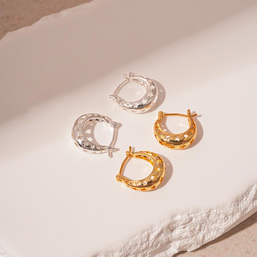 

European & American Gold-Plated Metallic Pentagram Geometric Ear Cuff Earrings: Minimalist High-End Design for Women