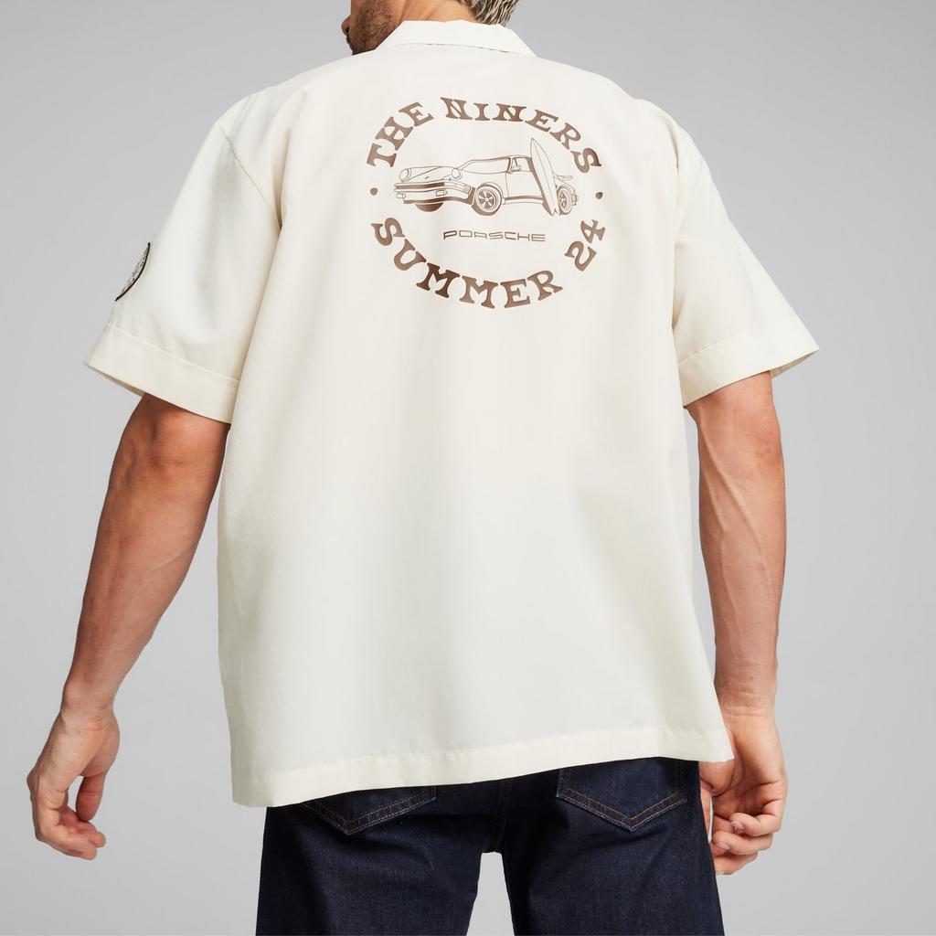 Puma Porsche Legacy Crew Letter Print Casual Breathable Short Sleeve Shirt Men Shirts High-Mountain-Snow 624571-02