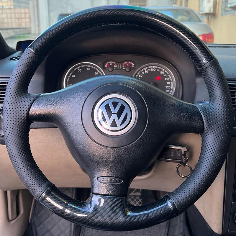 Ručně šitý kryt volantu z pravé kůže 100% Pasuje na Volkswagen VW Golf 4 Passat B5 1996-2003 Seat Leon 1999-2004