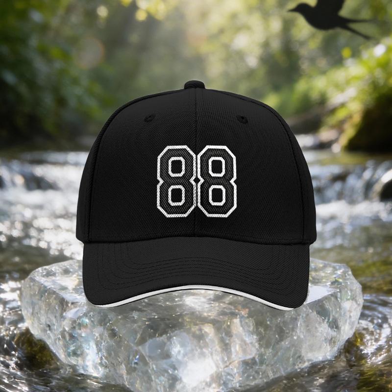 Black White Trim Number 88 Embroidery Sandwich Cap, Unisex Easy Lightweight Adjustable Outdoor Sun Hat, Ideal Gift for Travel, P
