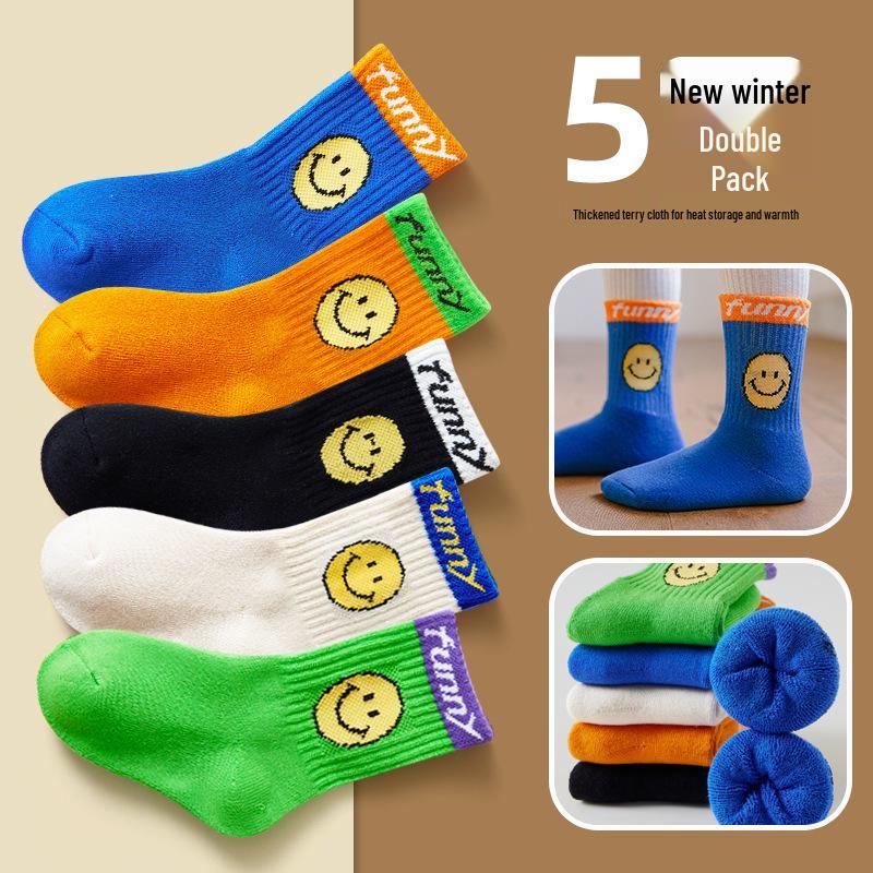 Children's Thickened Warm Cotton Dinosaur Terry Socks - Mid-Calf Length for Boys and Girls