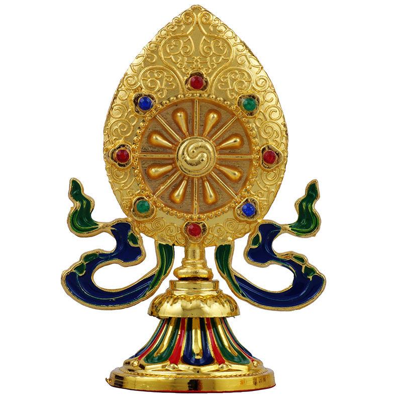 Tibetan Eight Auspicious Ornaments Painted Tibetan Engraved Treasures Statue Alloy Handicraft Buddhism Home Desktop Pendant 8pcs