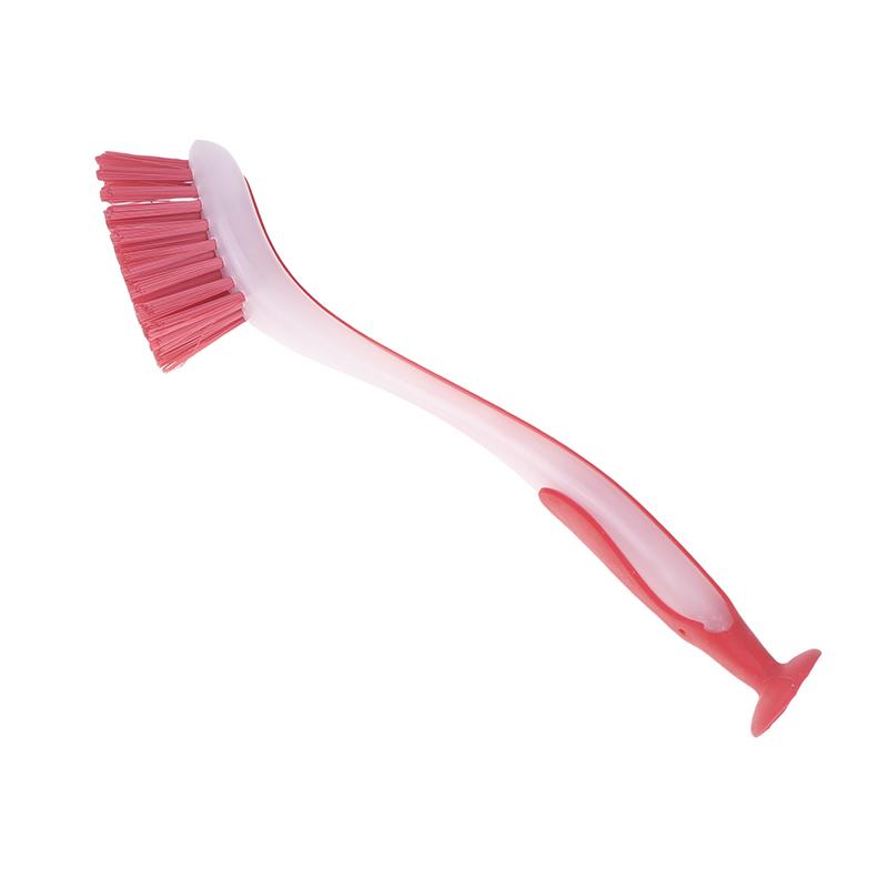 

Многофункциональная щетка для мытья кастрюль, вертикальная щетка для мытья посуды, пластиковая щетка с длинной ручкой и присоской для чистки раковины красный