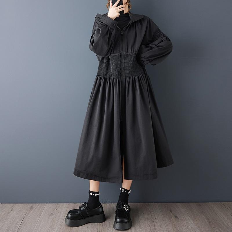 Long Sleeve Oversized Black Hooded Vintage Casual Loose Autumn Spring Winter Trench Coat for Women Outerwear