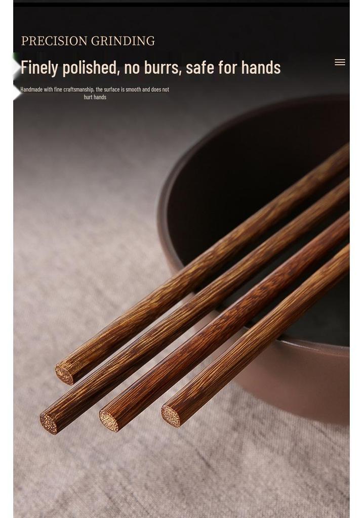 Yuan Sen Tai Japanese Chicken Wing Solid Wood Chopsticks Set - 10 Unpainted, Unwaxed Pairs for Home & Kids