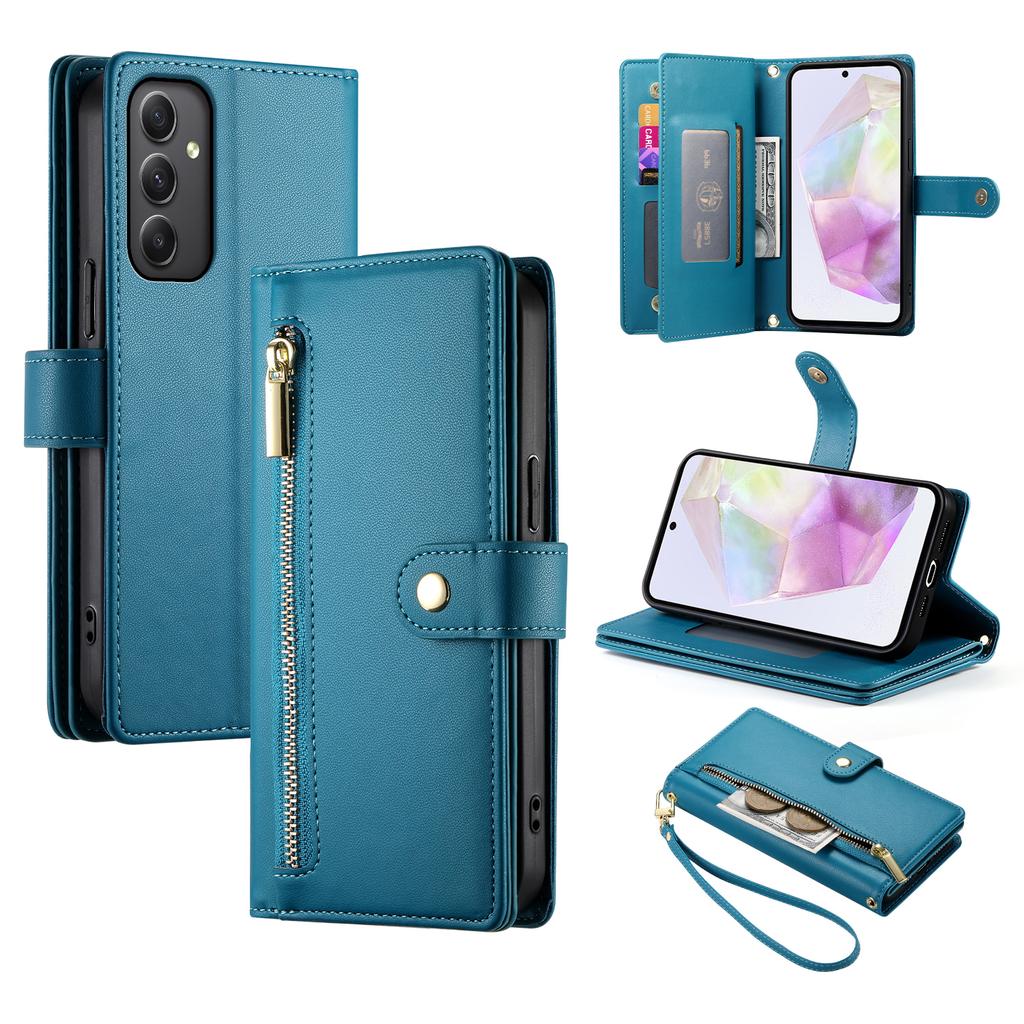DF-011 For Samsung Galaxy A35 5G Case PU Leather Zipper Pocket Folio Flip Phone Cover