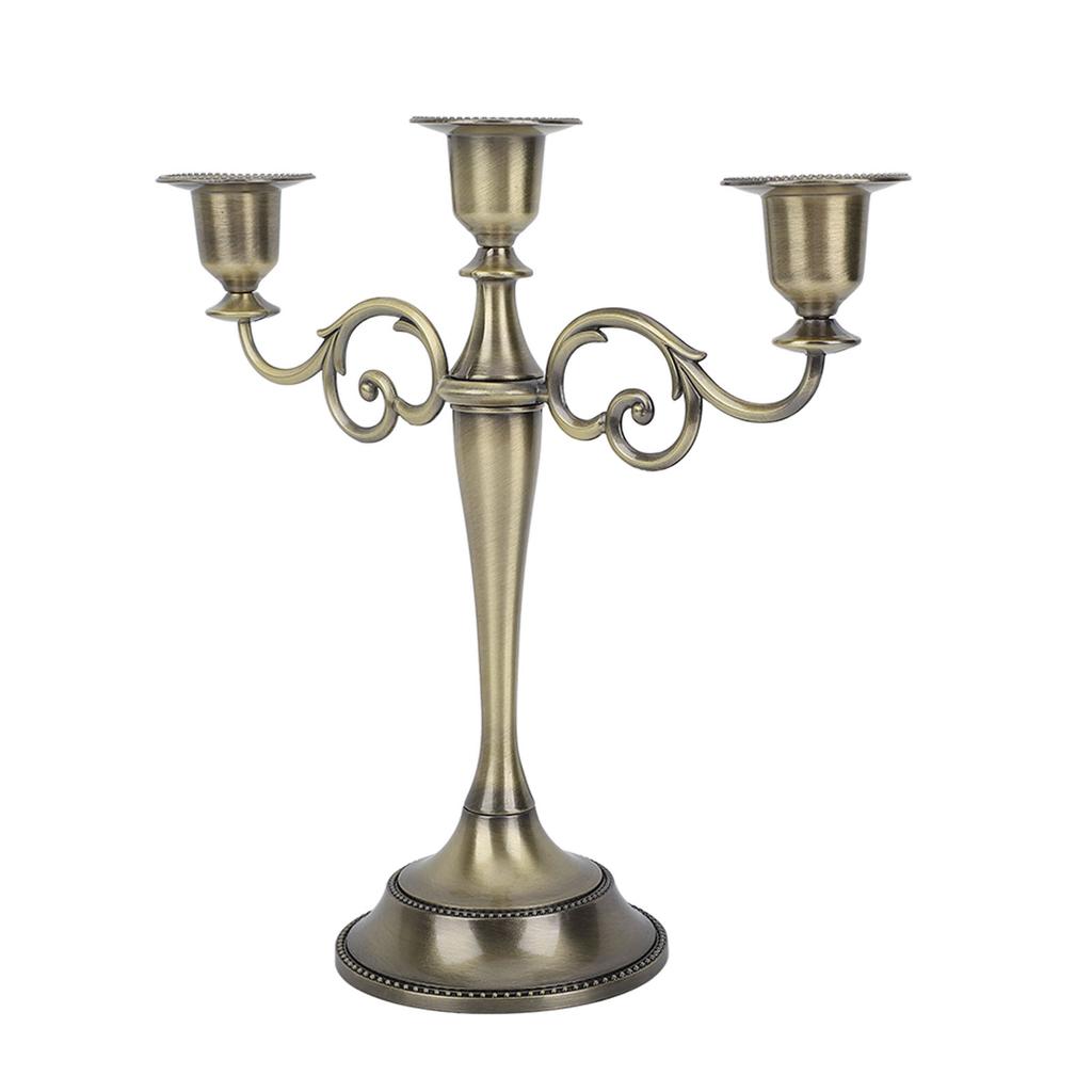 Metal Candle Holder 3 Arms High Gloss Retro Exquisite Candlestick Holder for Dining Tables Wedding Decoration
