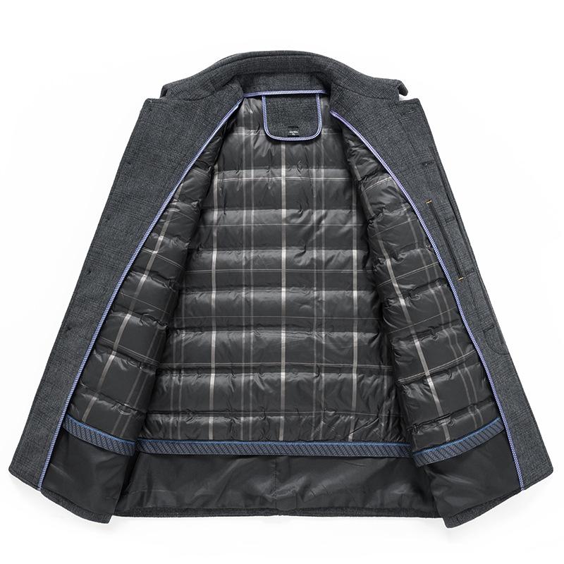 Karierter Wollmantel Herren Daunenfutter Verdickt Abnehmbarer Mantel Mittelalterlicher und Älterer Vaters Wollmantel