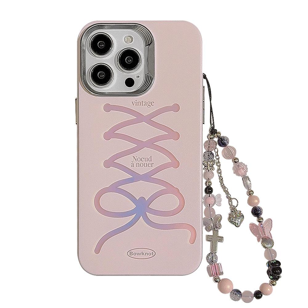 Ribbon Bow Chain Iphone15 Suitable for 14Promax Mobile Phone Case 12 Apple 13 Sweet 11 Electroplating