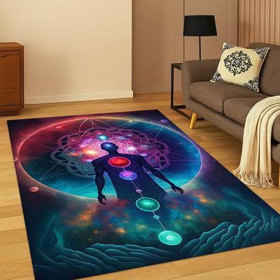 Regenbogen 7 Chakra Yoga Meditation Teppich für Wohnzimmer Sofa Haus Schlafzimmer Fußmatte Dekor, Spielzimmer Rutschfester Teppich Geschenk