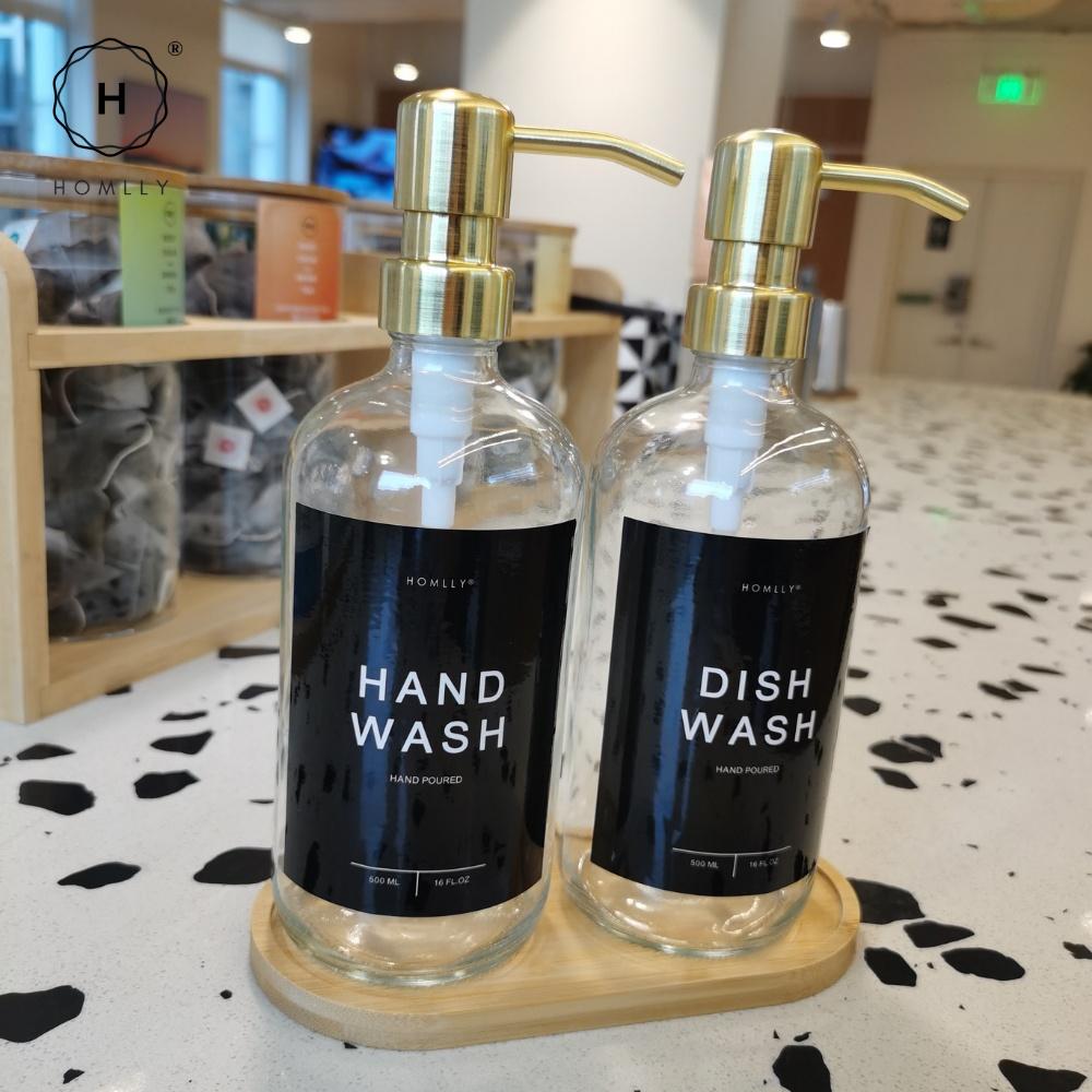 Homlly Hand & Dish Soap Glass Dispenser Refill Bottle (500ml) 2pcs