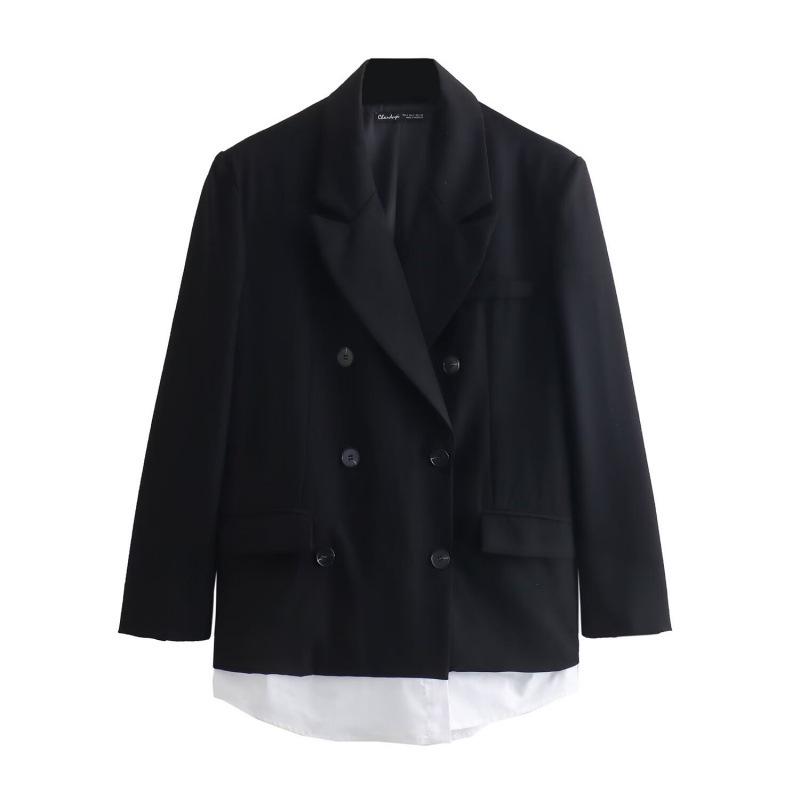 

Spring Poplin Patchwork Women s Suit Jacket - European & American Street Fashion S