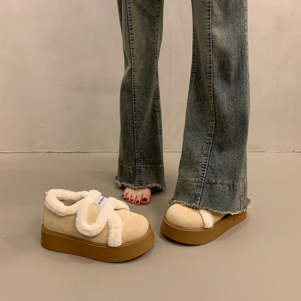 Thick-soled plush shoes women wear ugly and cute snow boots 2025 winter new thickened thermal cotton shoes board shoes
