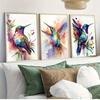 Bohemian style hummingbird canvas art prints set of 3, watercolor bird wall decor, unframed modern abstract artwork for living r