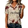 Women's Casual V-Neck Top with Halloween Print for Fall Festive Wear