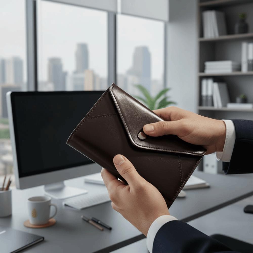 PU Leather Cover Tri-fold Envelope-Style Loose-Leaf Notebook Vintage Planning Journal School