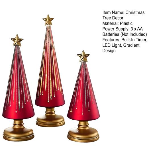 1/3Pcs Christmas Tree Decor with LED Light Built-in Timer Gradient Xmas Tree Sculptures Festive Home Decor