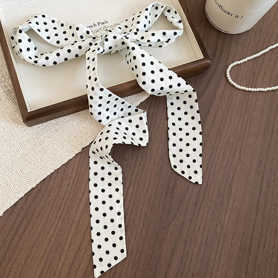 

Retro Long Black White Polka Dot Chokers Necklaces for Women French Thin Soft Ribbon Neck Chain Party Formal Jewelry Accessories