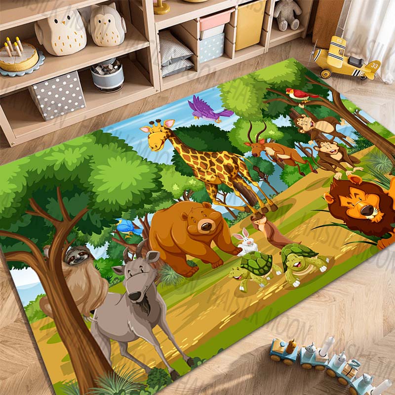 Multiple sizes Cartoon Zoo Theme Pattern Carpets for Bedroom Living Room Mat Creative Door Mat Dressing Room Rugs Luxury Gifts