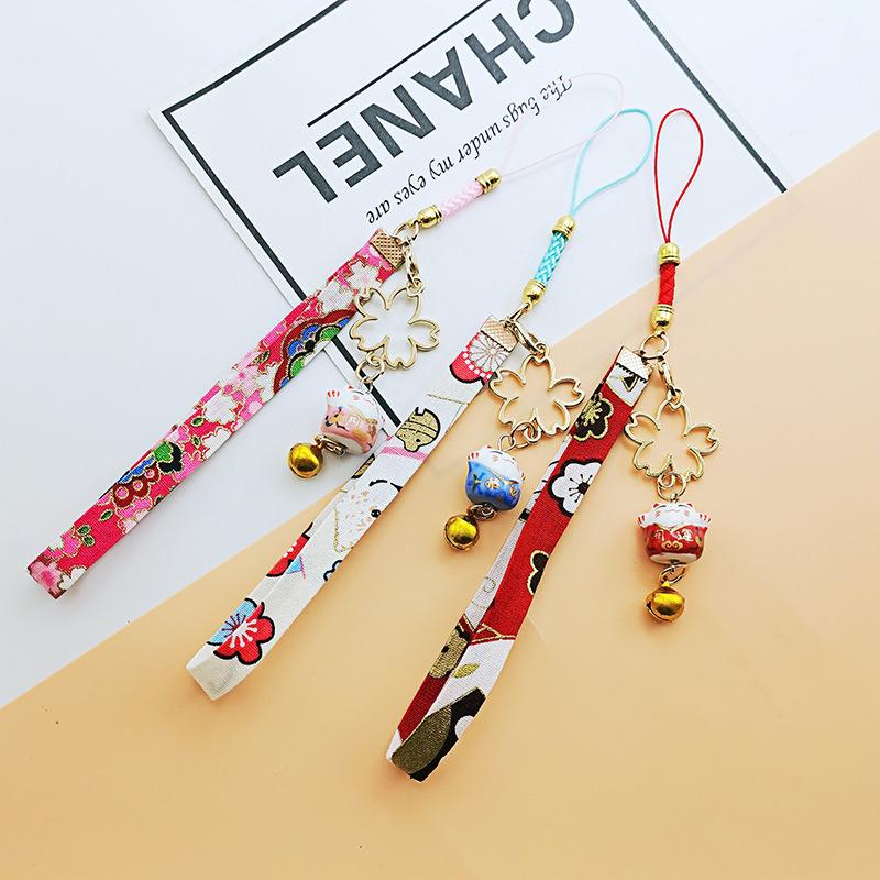 Japanischer Smartphone-Anhänger Lanyard Blume Katze Glocke Anhänger
