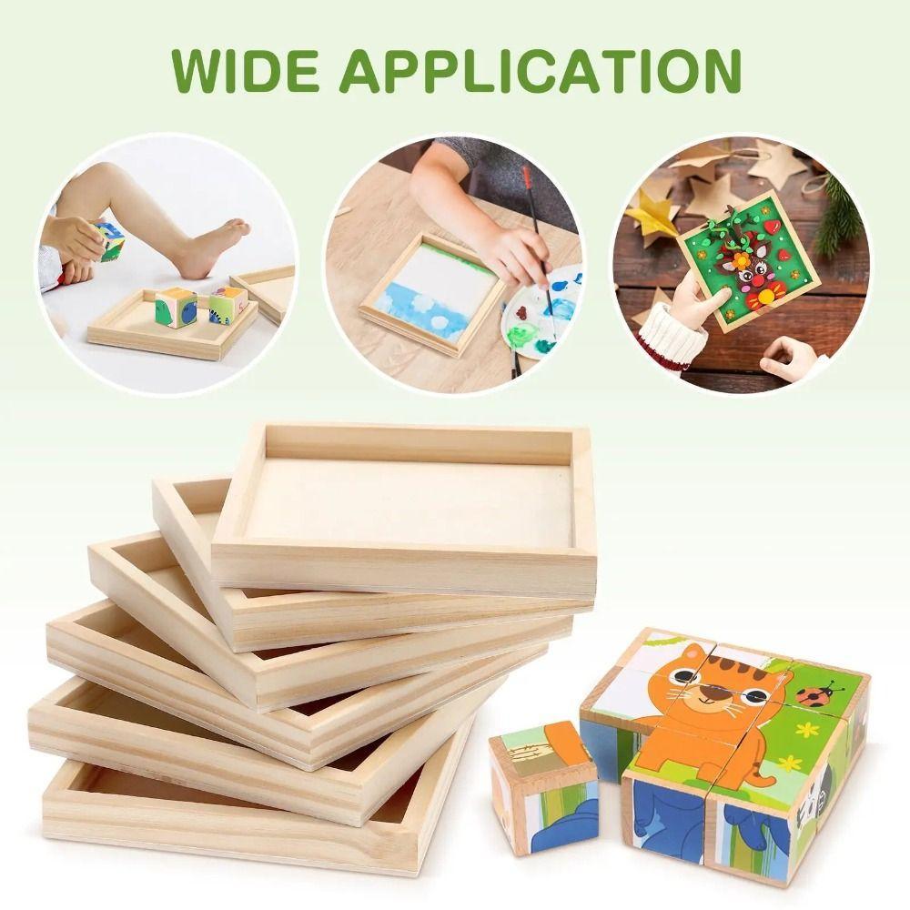 Multi Size Blank Clay Frame Wooden Art Puzzle Holder Desktop Ornament  Children Painting Drawing